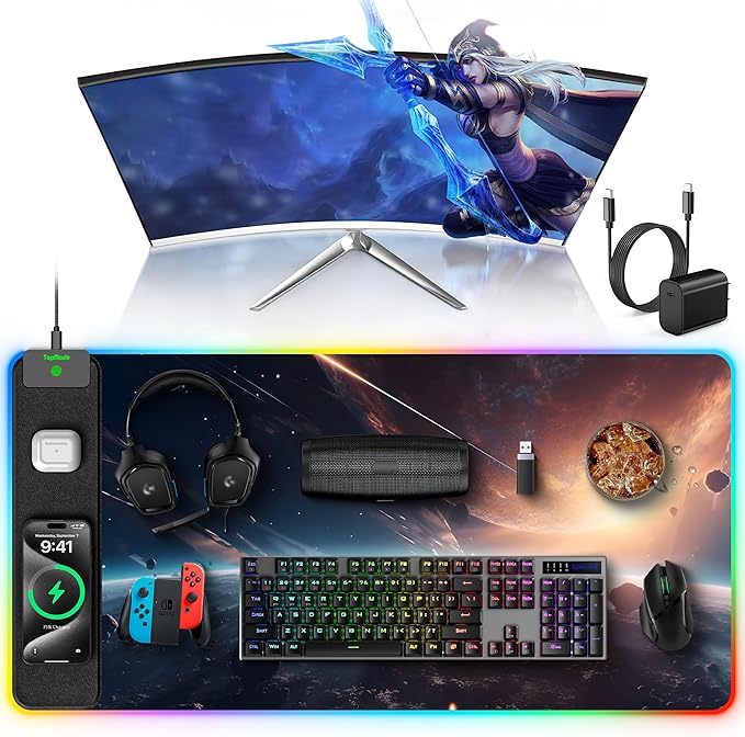TopMade Wireless Charging Mouse Pad, RGB Gaming Mousepad Home Office Desk Pad by TopmadeProduct-Ordernow