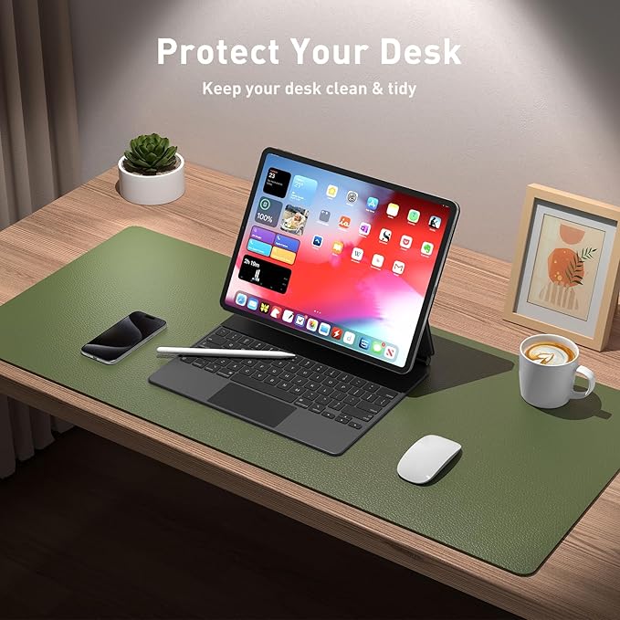 Aothia Leather Desk Pad Protector, Mouse Pad, Office Desk Mat, Non-Slip PU - Image 3