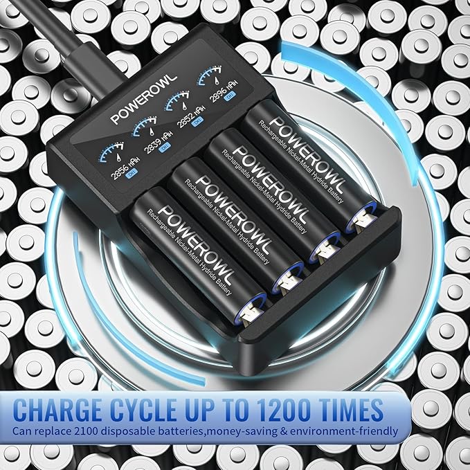 POWEROWL AA Batteries Rechargeable Kit, High Capacity 2800mAh 1200 Cycles 1.2V - Image 5