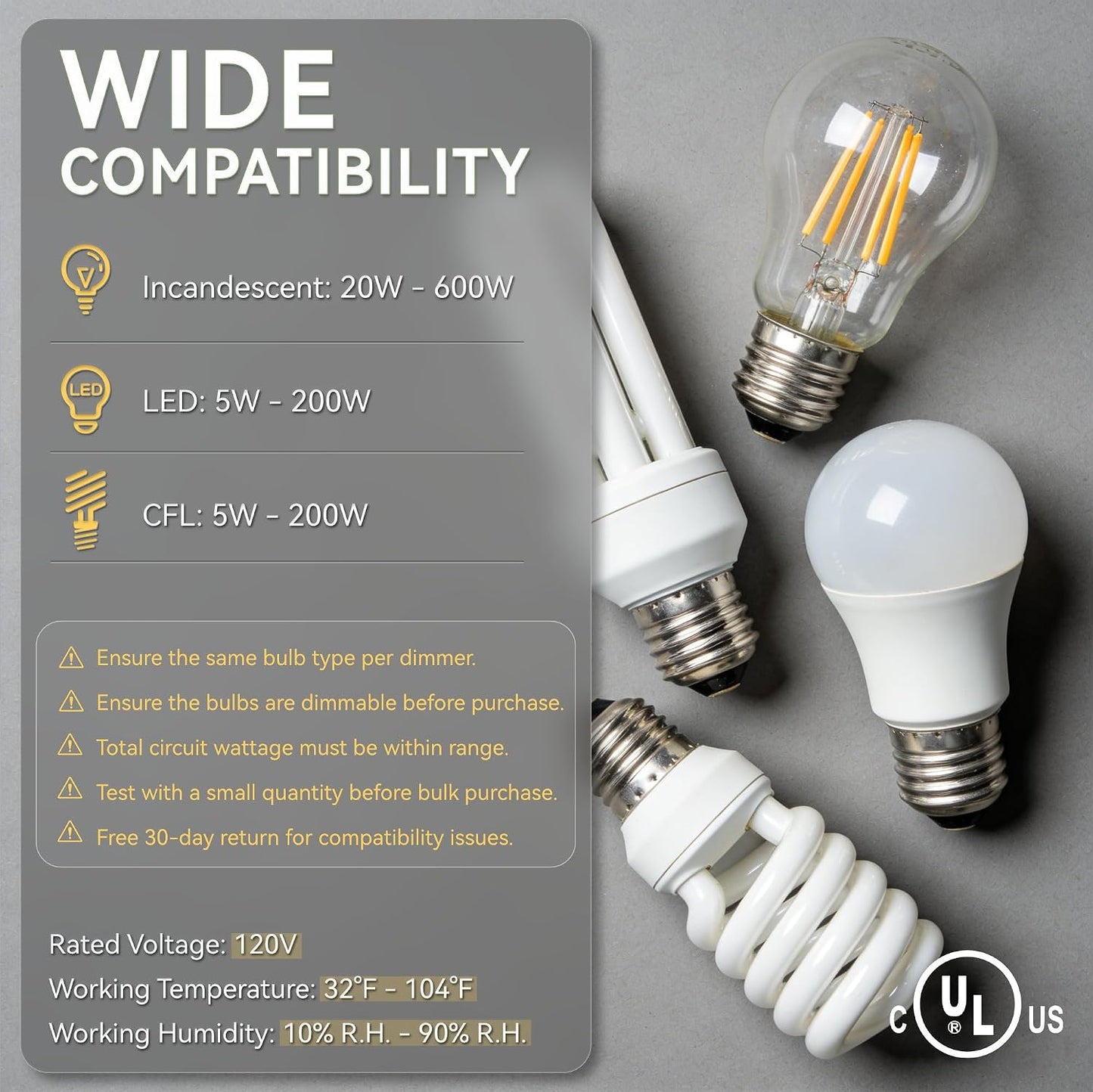 6 Pack LED Dimmer Light Switch Single Pole or 3 Way Dimmable Light Switch Compatible with LED CFL Halogen and Incandescent Bulbs with Adjustable Minimum Brightness UL Listed White