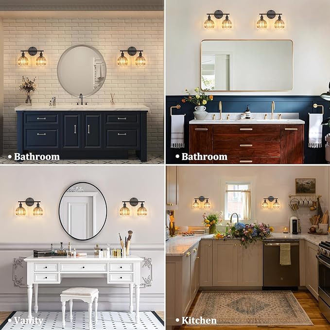 Shenmoyl Bathroom Light Fixtures, 2-Light Black Vanity Wall Light Over Mirror - Image 3