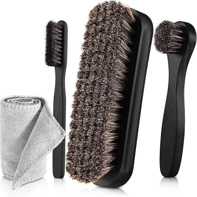 4 Pcs Horsehair Shine Shoes Brush Kit Polish Dauber Applicators Cleaning by ZJoey