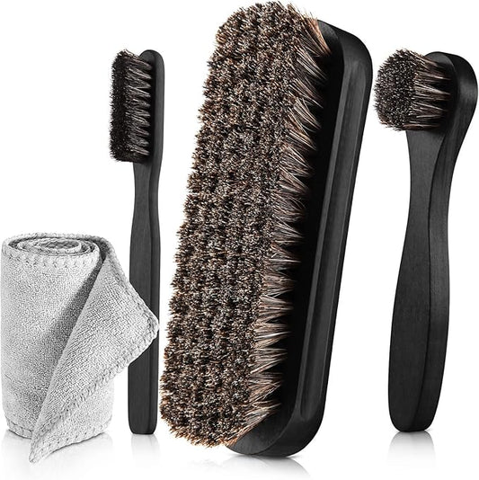 4 Pcs Horsehair Shine Shoes Brush Kit Polish Dauber Applicators Cleaning by ZJoey
