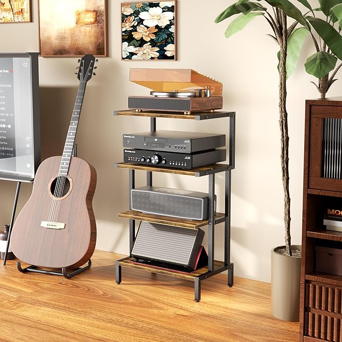 Aquzee Game Console Stands, 4-Tier AV Media Shelf, Stereo Stand, Wood Gaming - Image 6