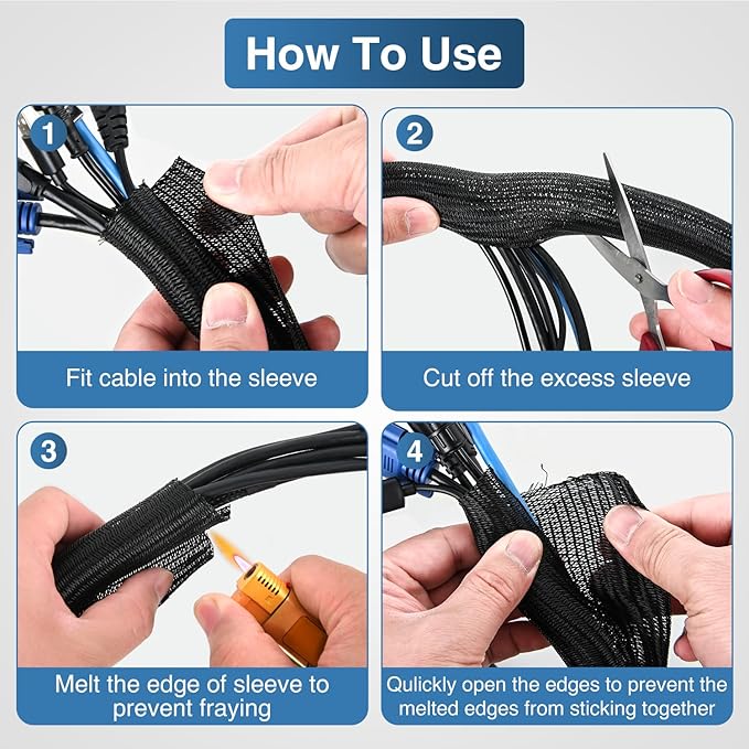 Nilight Cable Sleeve, 10ft-1inch Cord Management Sleeves, Braided Sleeving - Image 4