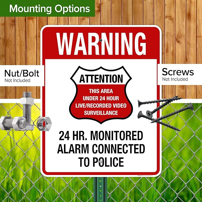 Warning 24 HR. Monitored Alarm Connected To Police Sign, 24x30 Inches, Rust - Image 5