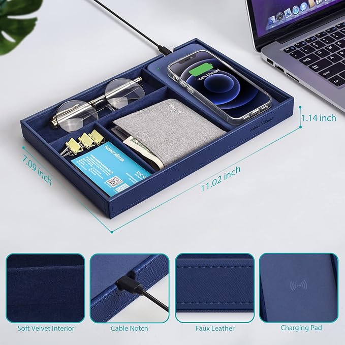 Valet Tray, Built in Wireless Charging Pad, Nightstand Organizer, Bedside - Image 6