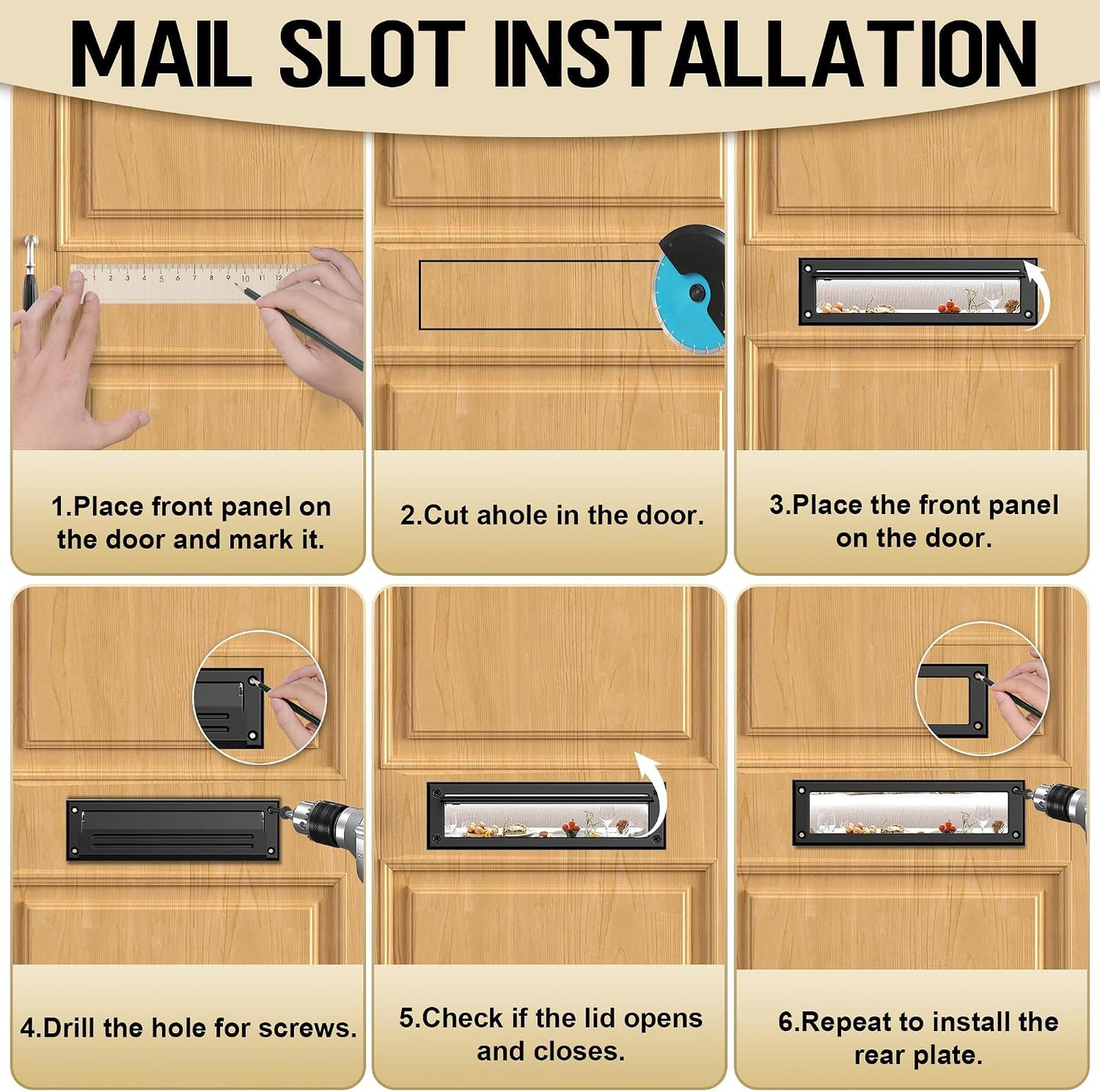10 inch Mail Slot for Front Door, Stainless Steel Mail Slot Cover | With Pre-Drilled Holes Screws Included, Easy to Install, Heavy Duty Inner Frame, Water Resistance, 10"×3", Black