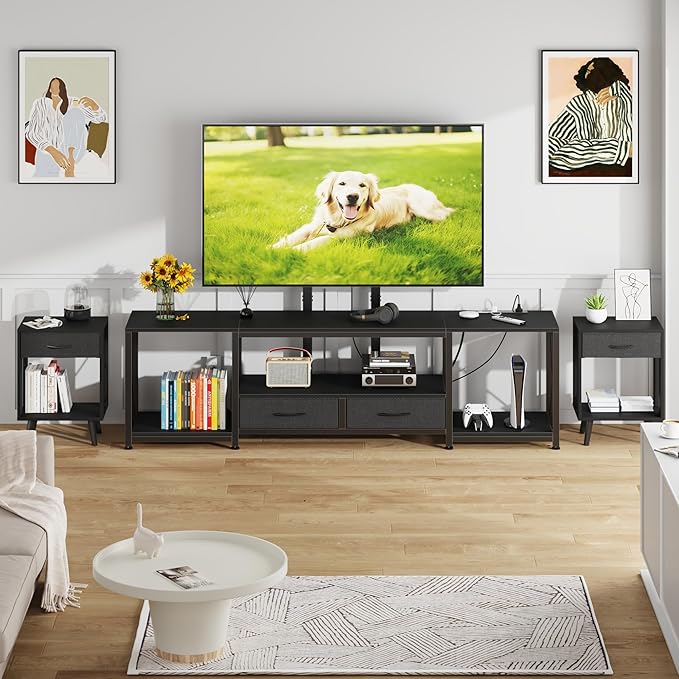 GYIIYUO LED TV Stand with Mount and Power Outlet & Fabric Drawers - Image 7