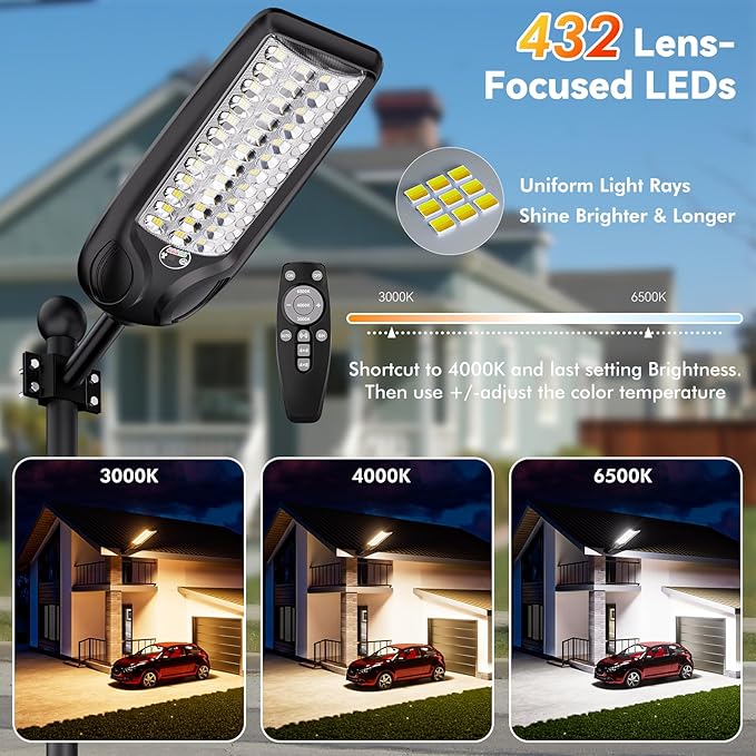 MMKT Solar Lights Outdoor, 12000W 3 Color Solar Street Light, Commercial Solar - Image 2