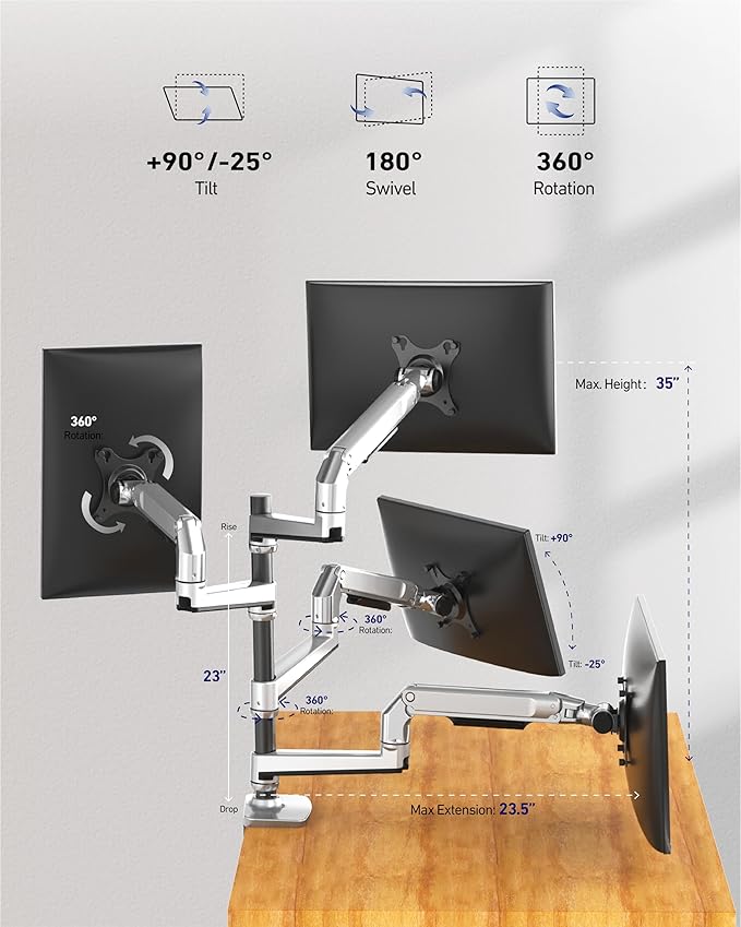 Ergounion Quad Monitor Mount, Holds Screens up to 40 Inches and 25 lbs - Image 4