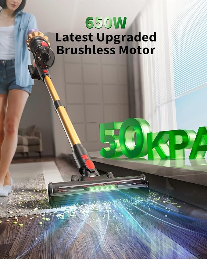 Hotanime Cordless Vacuum Cleaner, 650W 50KPa 70‑Min Powerful Stick Vacuum - Image 2