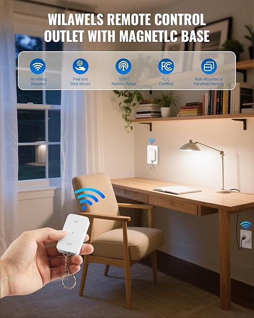 WILAWELS Remote Control Outlet Wireless Wall Mounted Light Switch, Wireless On - Image 4