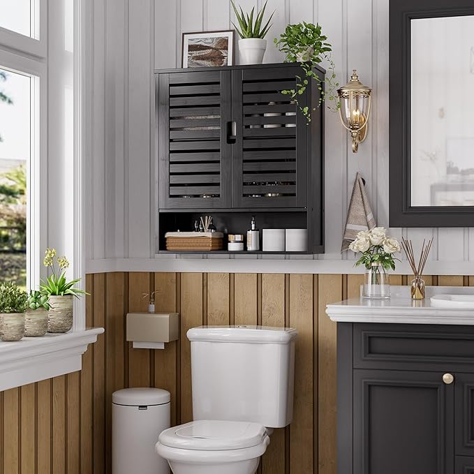 SMIBUY Bathroom Cabinet Wall Mounted, Bamboo Over-The-Toilet Storage Organizer - Image 2