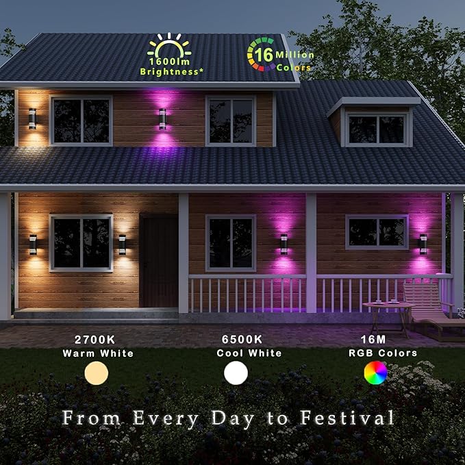 Smart WiFi Outdoor Wall Lights Exterior 2 Pack, Up and Down Porch Lights - Image 2