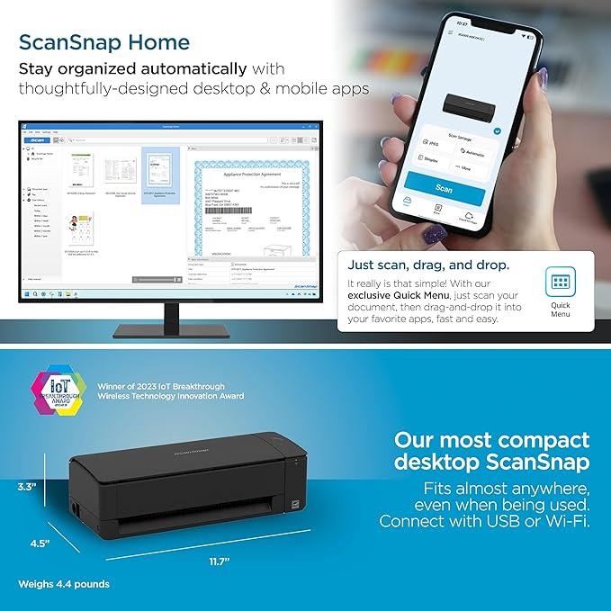 ScanSnap iX1300 Deluxe Compact Wireless or USB Double-Sided Color Document - Image 4