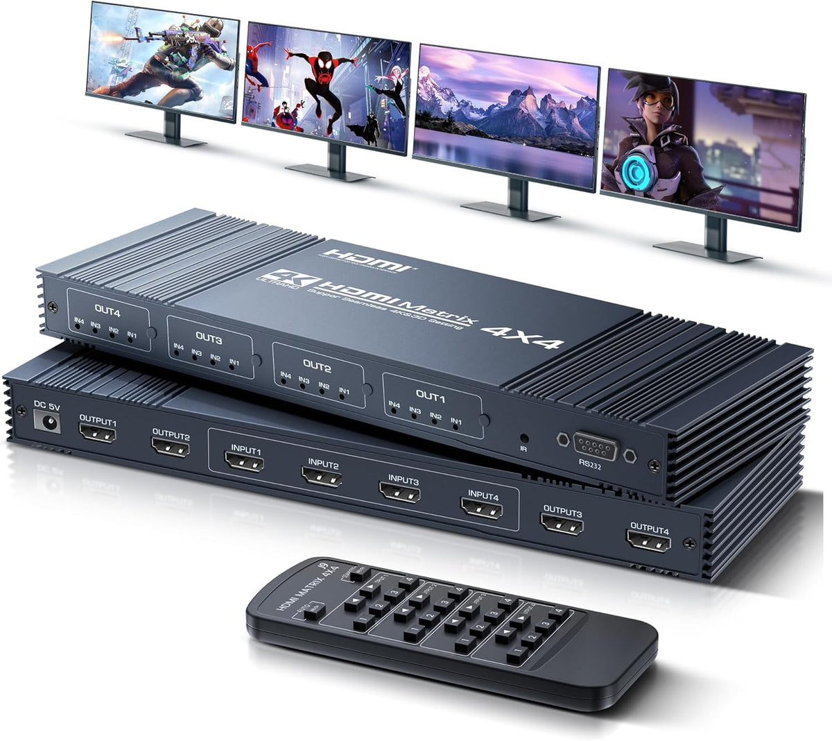 4x4 HDMI Matrix Switch 4K 30Hz, 4 in 4 Out HDMI Switch