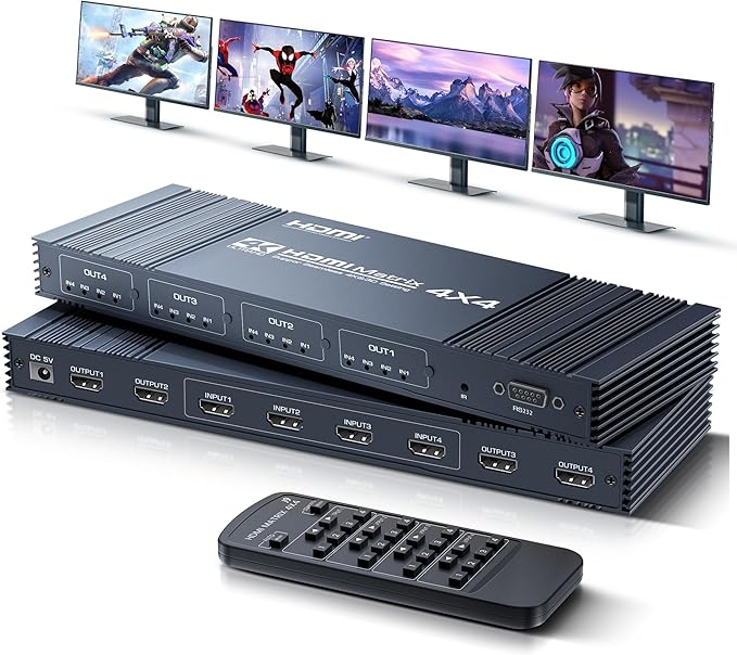 4x4 HDMI Matrix Switch 4K 30Hz, 4 in 4 Out HDMI Switch by FERRISA