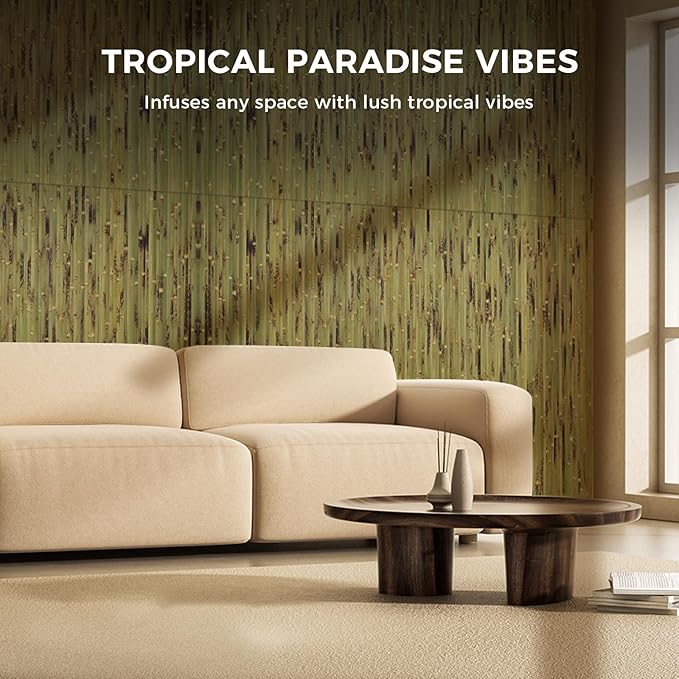 OUZUGIE 1 Pack 96x48 Inch Natural Bamboo Wall Panel – Green Burned Pole Wrap - Image 3