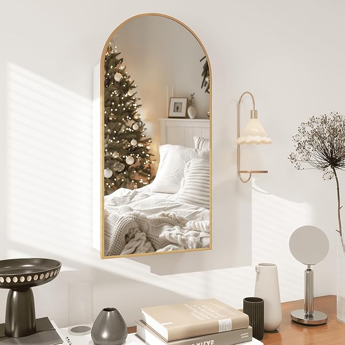 Gold Medicine Cabinet Mirror, Left or Right Opening, Arched Medicine Cabinet by FunFurnitureFollowLife