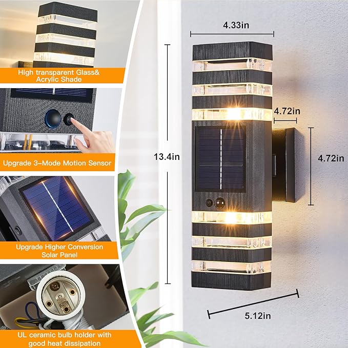 2 Pack Solar Outdoor Wall Lights - Image 7