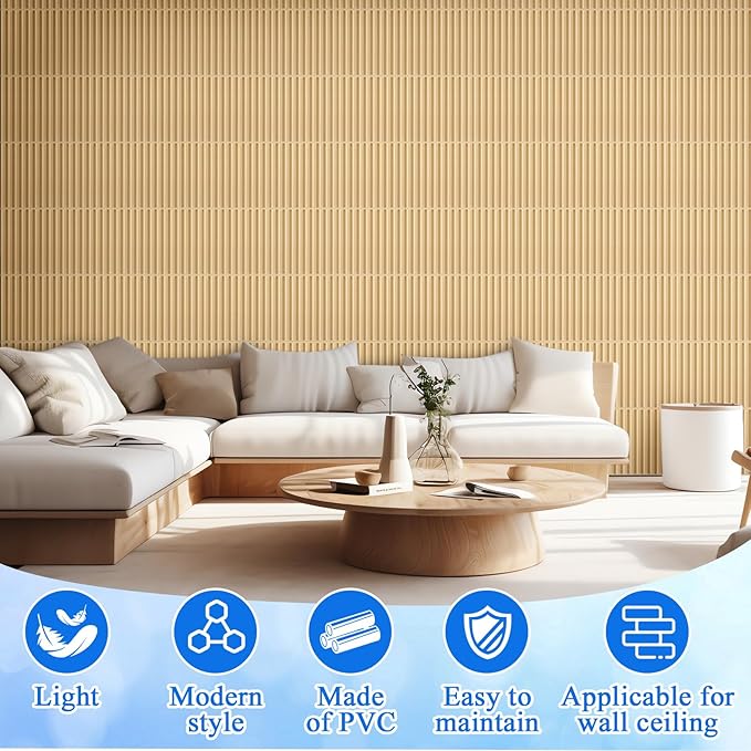 Nuanchu 32 Pcs 3D Slat Wall Panels 12 x 12 Inch PVC Fluted Textured Panel - Image 4