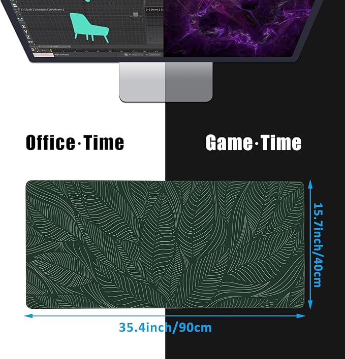 EOBKLAX Golden Tropical Leaf Large Gaming Mouse Pad, Waterproof Desk Mat - Image 2