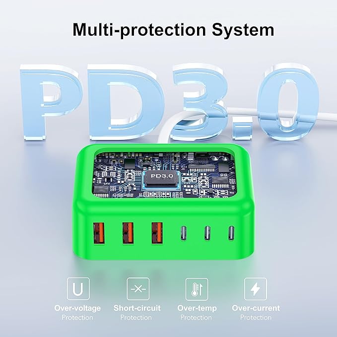 USB C Fast Charger, 100W GaN 6 Port Type C Charging Station Hub Block Cube - Image 6