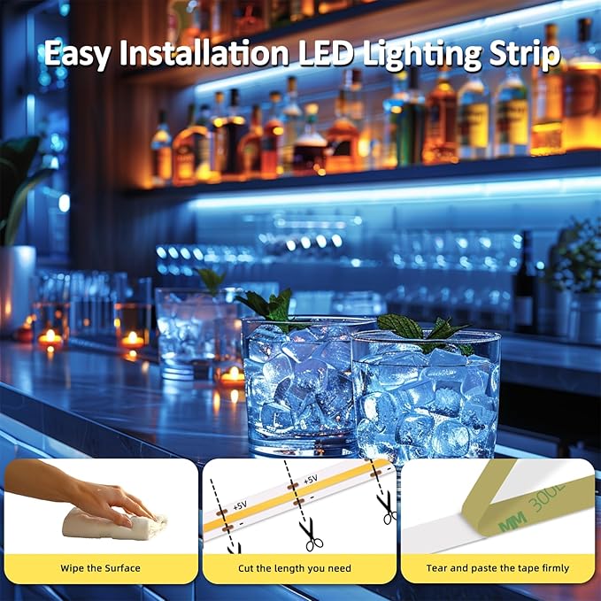 LED Strip Lights ICE Blue COB 320 LEDs High Brightness Indoor Use Flexible Thin - Image 4