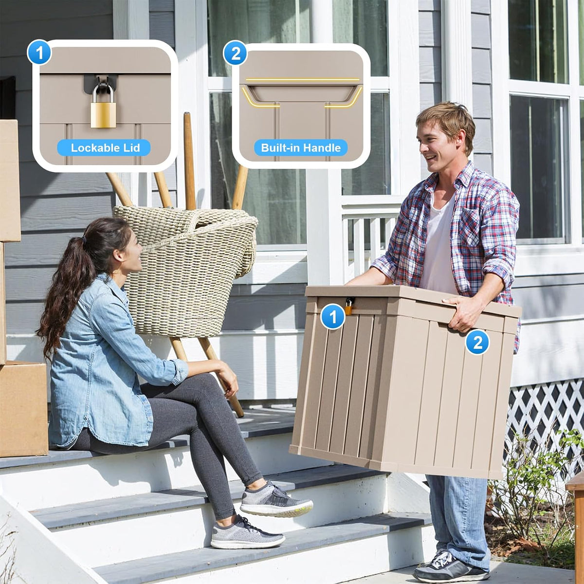 outdoor deck box waterproof resin storage box with, side view
