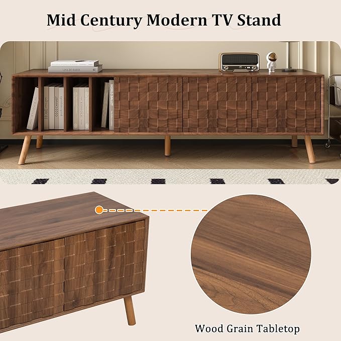 Virubi Mid-Century Modern TV Stand, Entertainment Center - Image 3