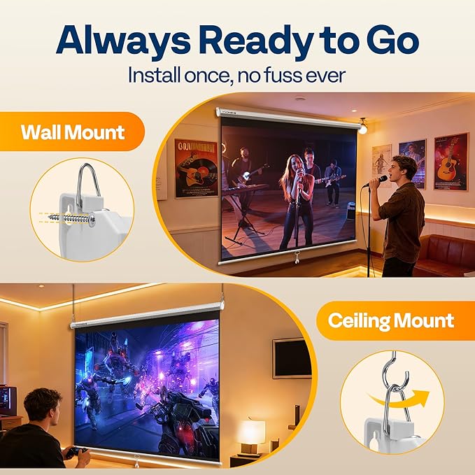 VIVOHOME 120 Inch 1:1 Pull Down Projector Screen, HD 4K Retractable Movie Screen - Image 4