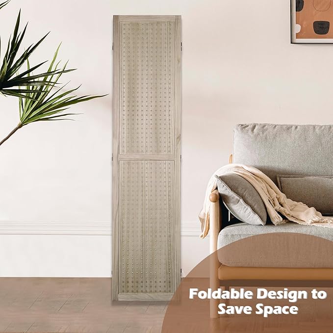 ECOMEX 6 Panel Room Divider, 5.6Ft Pegboard Display Wooden Folding Privacy - Image 8