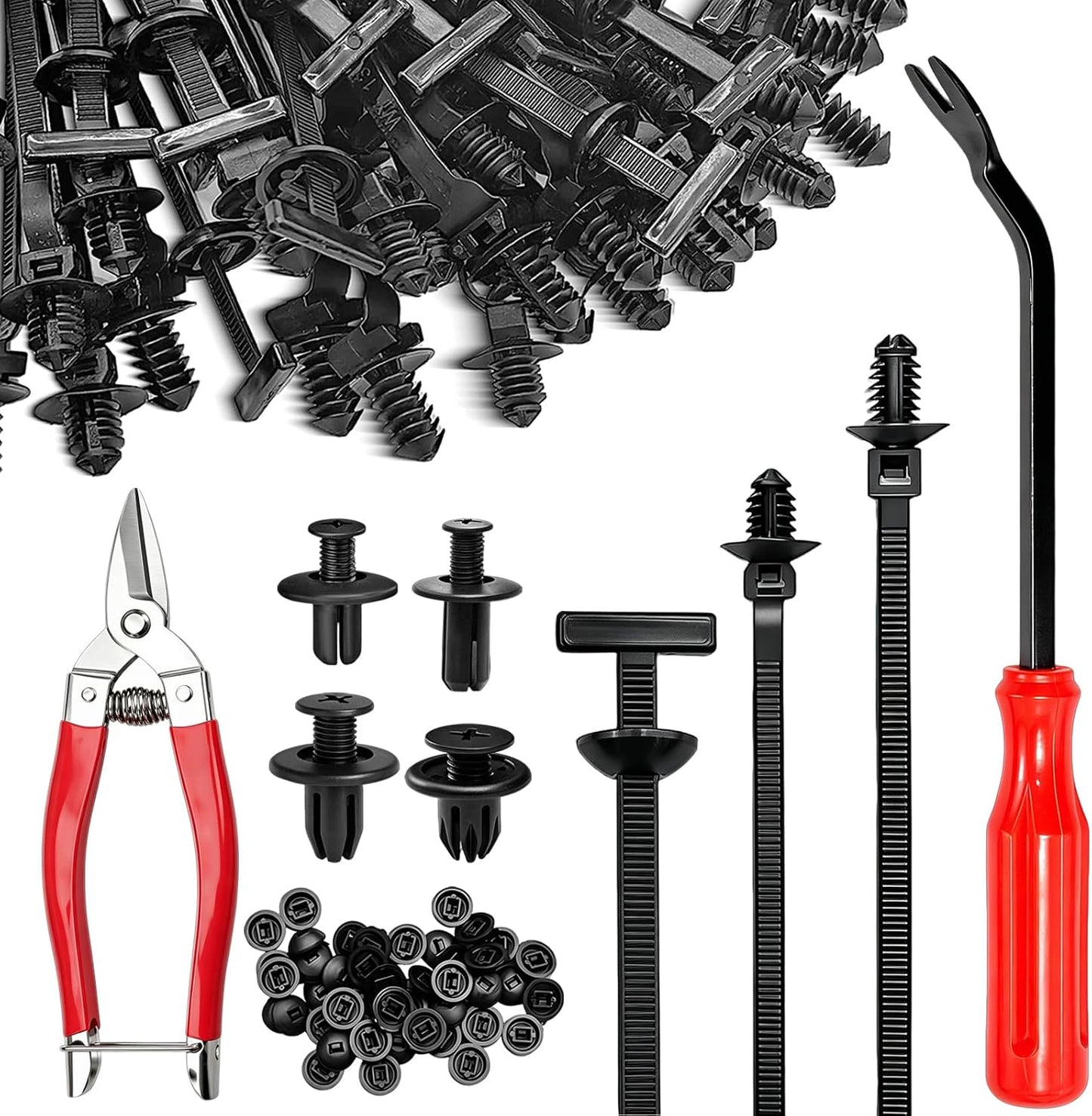 300 Pcs Nylon Universal Cable Tie Buckle, Car Strap Style Zip Ties, Push Mount Cable Zip Tie, Multifunctional Snap Fit Nylon Clips for Car Fender Bumper Trunk Home Use