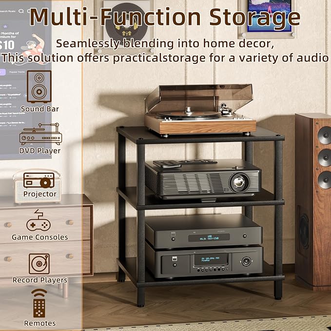 3-Tier AV Media Player Stand, Stereo Cabinet, Modern Stereo Cabine, Game - Image 5