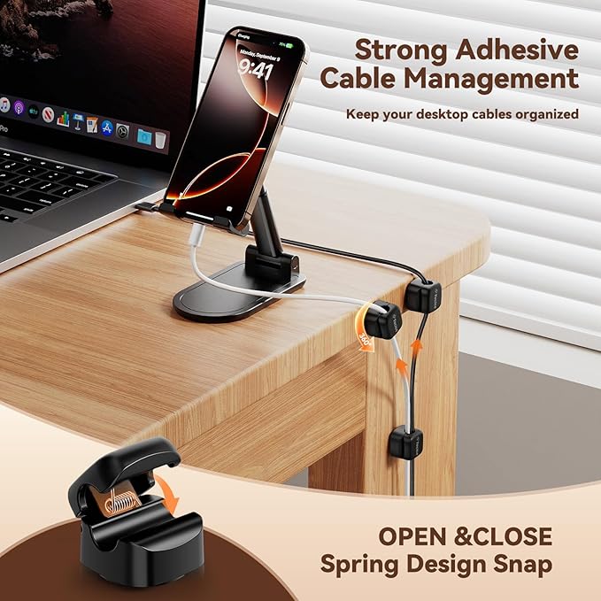 Yocice 12Pack Rotatable Cord Organizer, Spring Cable Clips Desk Cable - Image 4