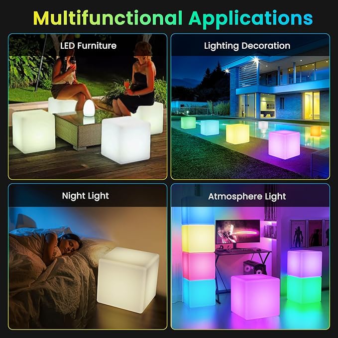 LOFTEK 16-Inch Rechargeable LED Cube Chair Light, 16 RGB Colors Glow Cube Seat - Image 9