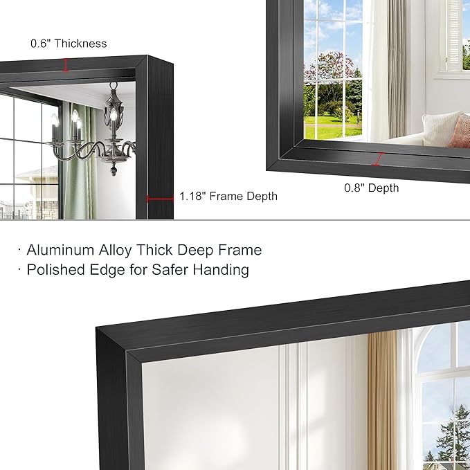 Black Bathroom Mirror, 36x48 Inch Large Rectangle Mirror, 0.6" Thickened Deep - Image 7
