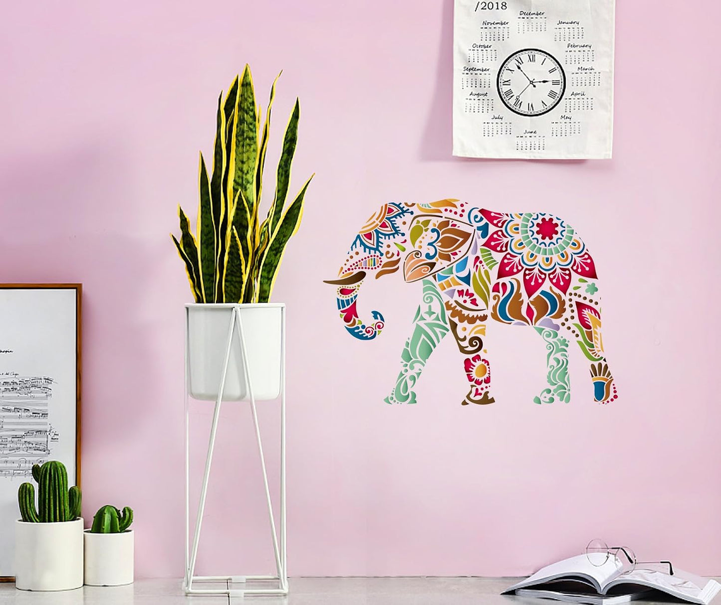 GSS Designs Elephant Wall Decor - Mandala Elephant Stencil (12x16 Inch) Laser Cut Painting Stencil - Reusable Template for Wall Decals Transfer (SL-021)