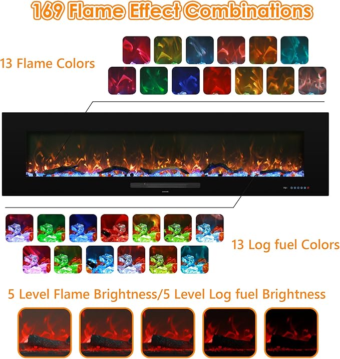 72" Electric Fireplace, Recessed & Wall Mounted Fireplace Heater 13 * 13 Colors - Image 6