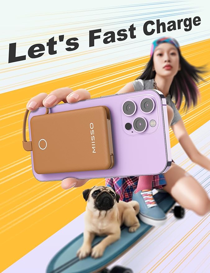 miisso 6000mah Ultra Slim Built in Cables Power Bank, Card Size Built in USB C - Image 7