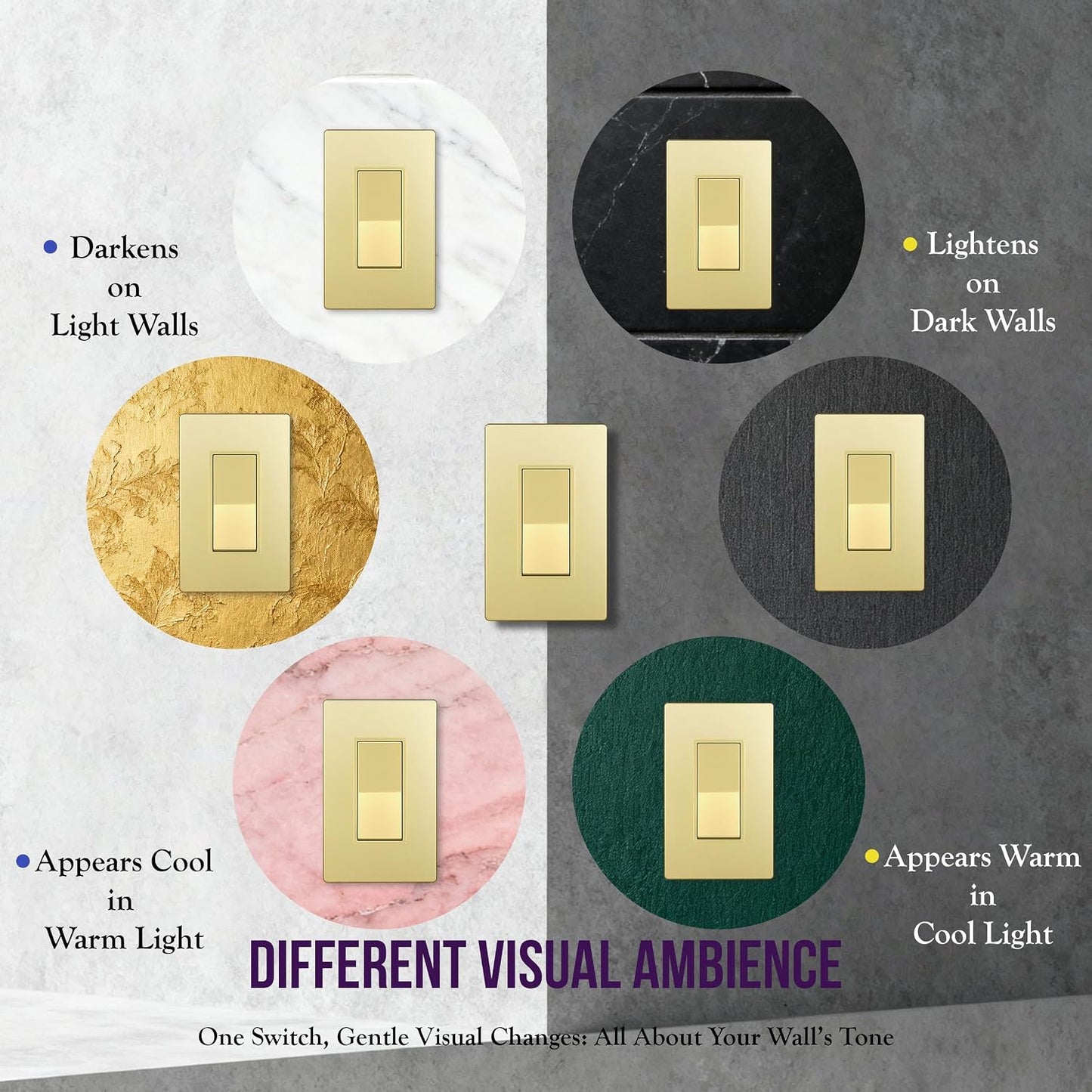 ENERLITES Gold Single Pole Decorator Paddle Light Switch, 15A, 2 Pack | Decorative Rocker Switch, 120V/277V, 3 Wire, Grounding Screw, Residential Grade, Gloss Finish, UL Listed