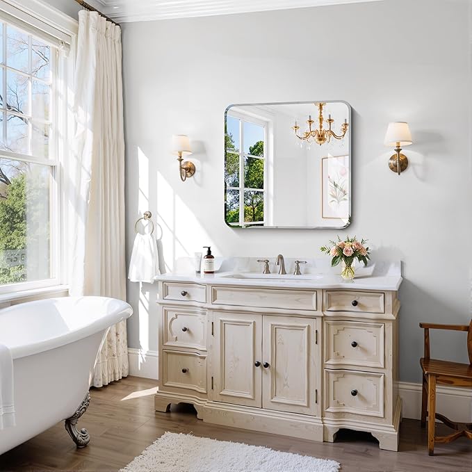 CILIBER Frameless Mirror, 24x24 Beveled Bathroom Mirrors - Image 3
