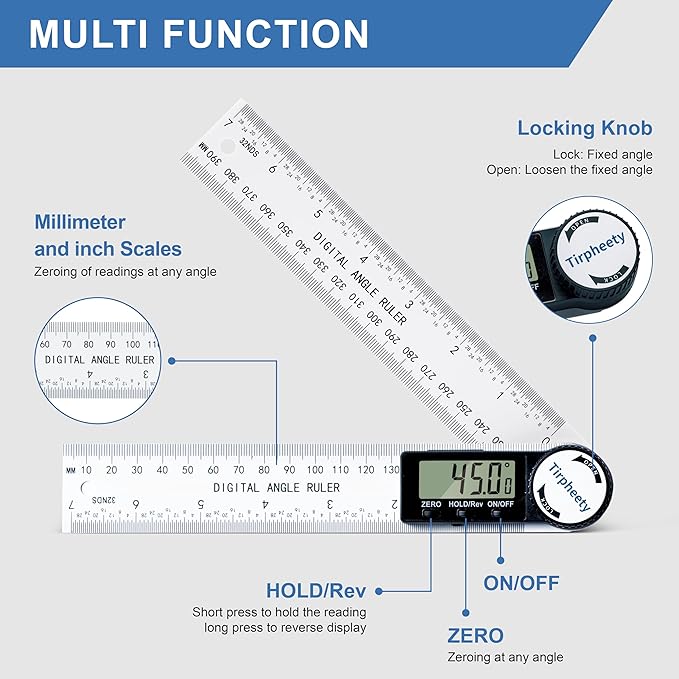 Tirpheety Digital Angle Finder Protractor, 3rd Generation Quick Display Angle - Image 2