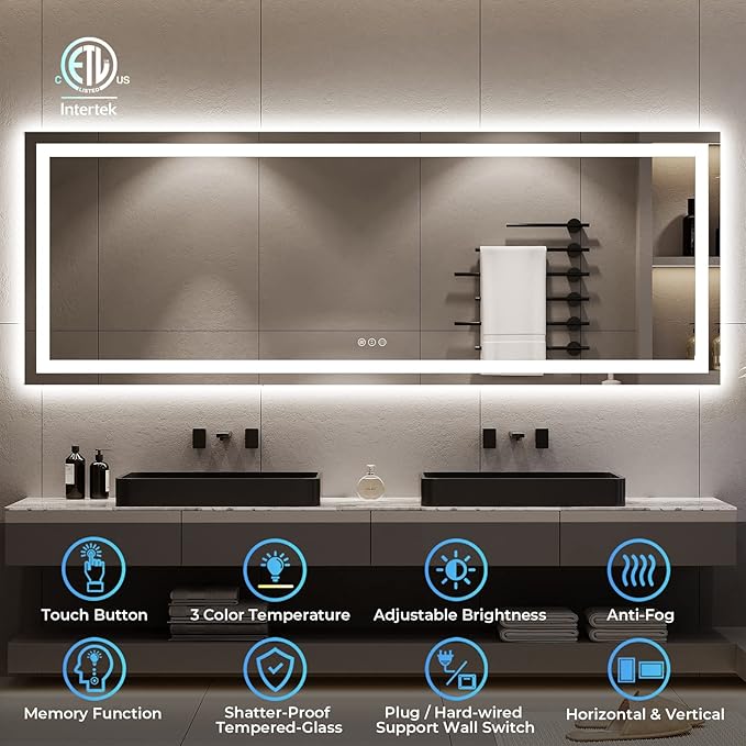 YEELAIT 96x36 Inch LED Bathroom Mirror - Image 2