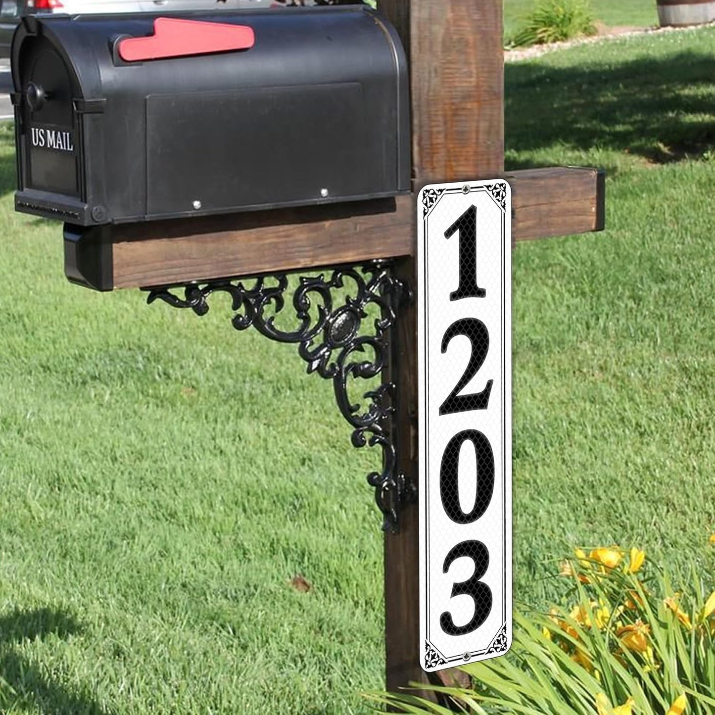911 Reflective House Address Sign Vertical, 10"x3.15"(Dark-color) | Custom Address Number Sign for Mailbox, Porch, Driveway, Double-sied Printing Optional, Heavy-duty Aluminum, Waterproof