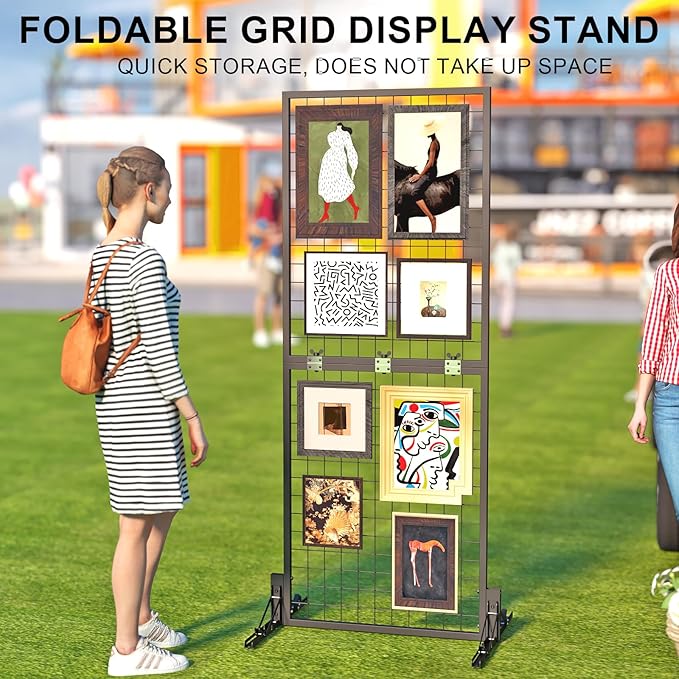 Grid Wall Display Panel Heavy-Duty Foldable, 2ft x 6ft Black Wire Wall Grid - Image 2