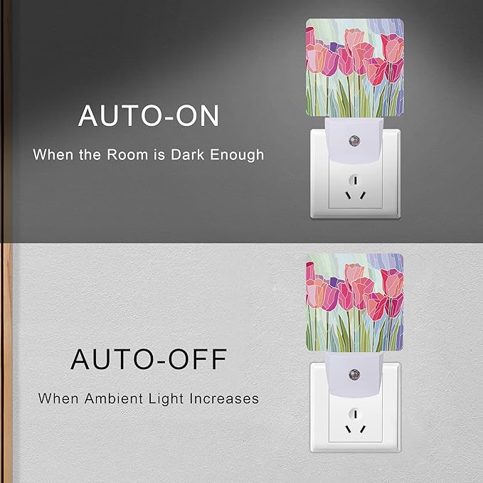 Smoaffly Pink Tulip Flowers Night Light Plug-in LED Nightlights Auto Sensor - Image 5