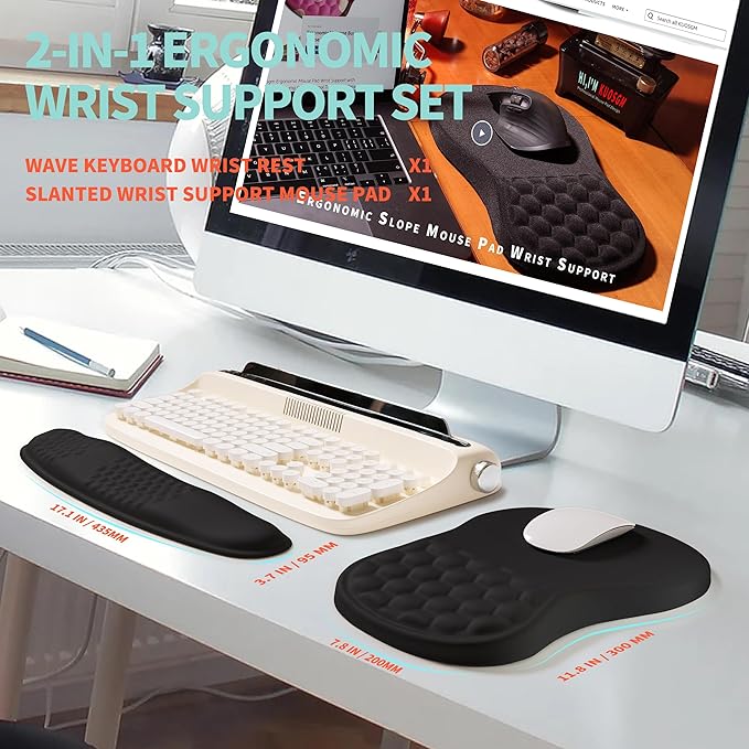 KUOSGM 2-in-1 Ergonomic Set, Wave Rise Keyboard Wrist Rest and Massage Bulge - Image 5
