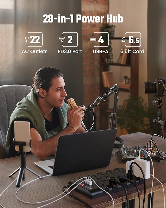 Surge Protector Power Strip, SUPERDANNY Charging Station 22 Outlets - Image 3